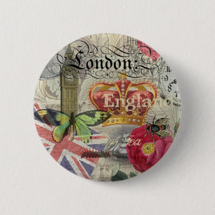 London England Artwork Vintage Travel Print 6 Cm Round Badge