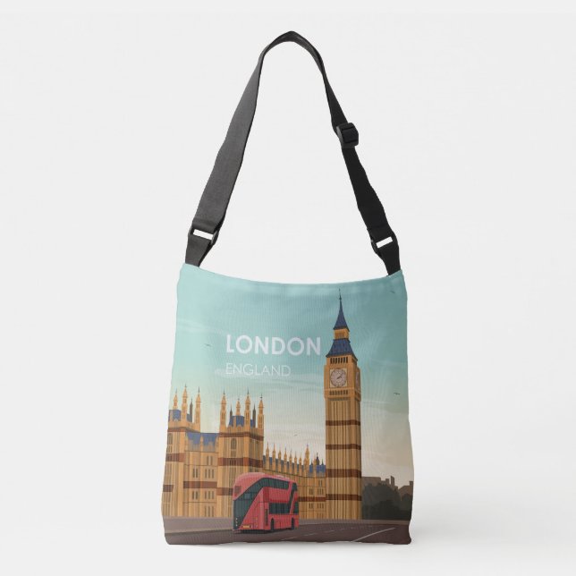 London England Big Ben Vintage Travel Crossbody Bag (Front)