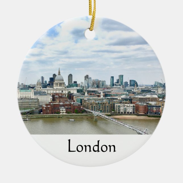 London England Britain Thames River City Skyline Ceramic Ornament (Front)
