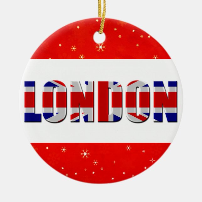 London England British Flag Red Snowflake Ceramic Ornament (Front)