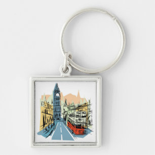 London England city scape metal keychain
