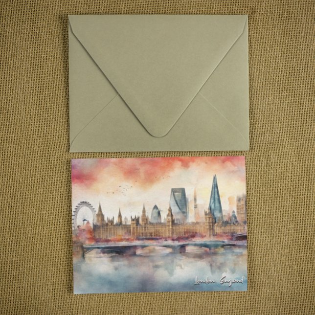 London England City Silhouette Watercolor Painting Postcard (london england colorful watercolor postcard)
