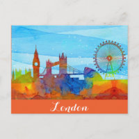 London England City Skyline Watercolor