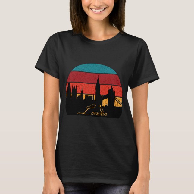 London England Clock Tower Retro Travel T-Shirt (Front)