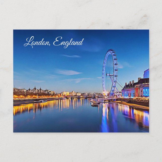 London, England, Ferris Wheel and Night Postcard (Front)
