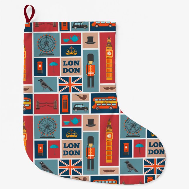 London, England Large Christmas Stocking (Front)