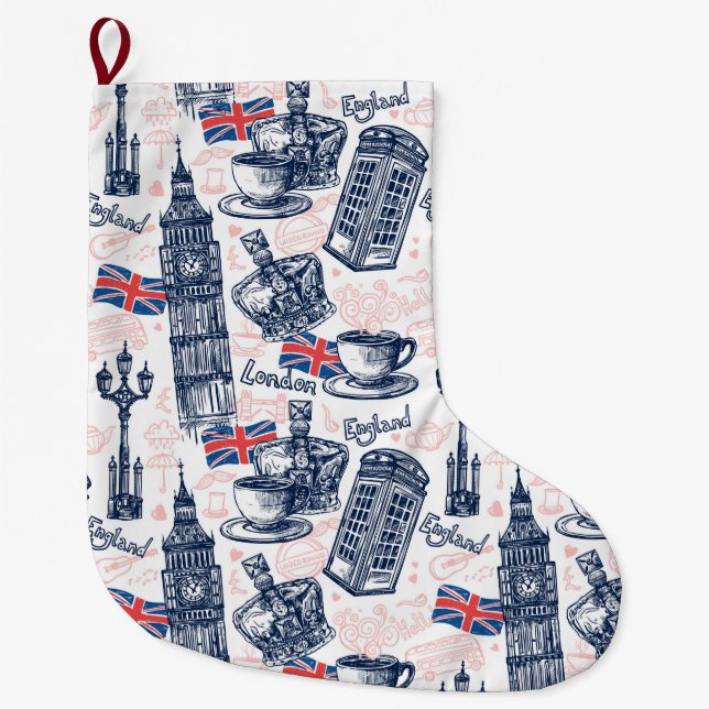 London, England Large Christmas Stocking (Front)