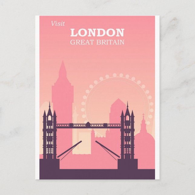 London England Pink Vintage Travel Postcard (Front)