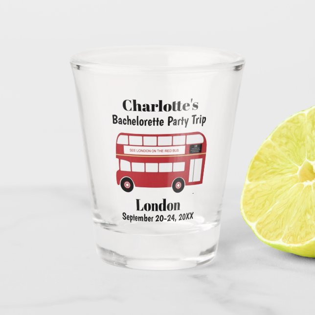 London England Red Bus Bachelorette Party Favour Shot Glass (Front)