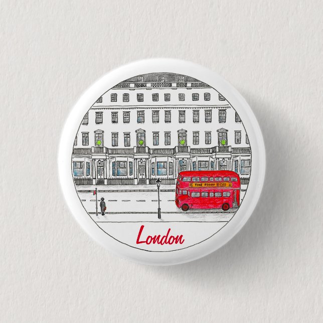 London England Red Bus Travel Illustration 3 Cm Round Badge (Front)