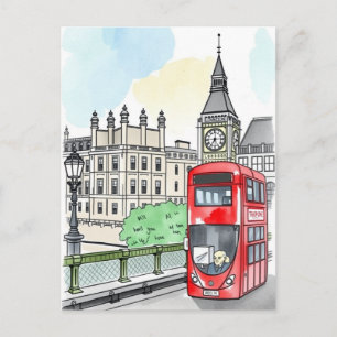 London England Red Bus Vintage Travel Postcard