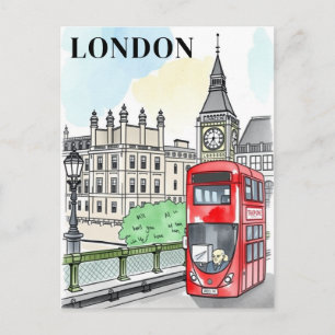 London England Red Bus Vintage Travel Postcard