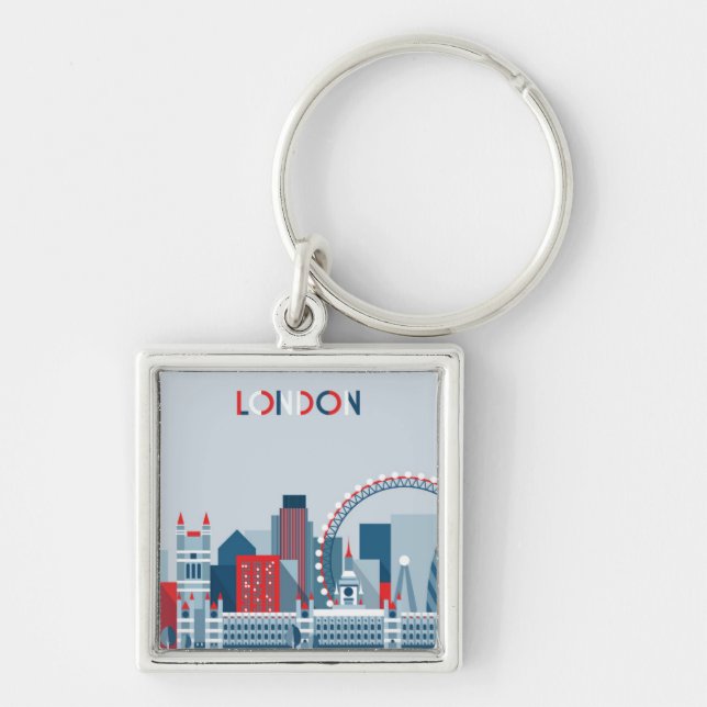 London, England | Red, White and Blue Skyline Key Ring (Front)