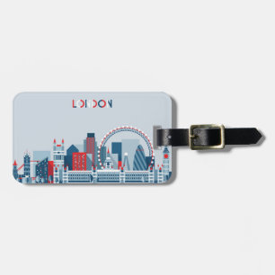 London, England Red, White and Blue Skyline Luggage Tag