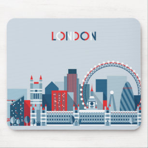London, England   Red, White and Blue Skyline Mouse Pad