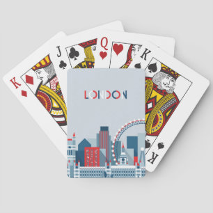 London, England   Red, White and Blue Skyline Playing Cards