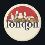 London England Retro City Skyline Cityscape Art Magnet<br><div class="desc">Vintage and retro city design with beautiful skyline, tourist attraction and cityscape art. Cool skyscraper and building silhouette illustration merchandise for tourist and traveller. Perfect as souvenir to bring back home when travelling all around the world. Save the memory of your travel and vacation with family and friends. Background colour...</div>