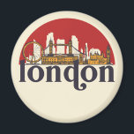 London England Retro City Skyline Cityscape Art Magnet<br><div class="desc">Vintage and retro city design with beautiful skyline, tourist attraction and cityscape art. Cool skyscraper and building silhouette illustration merchandise for tourist and traveller. Perfect as souvenir to bring back home when travelling all around the world. Save the memory of your travel and vacation with family and friends. Background colour...</div>