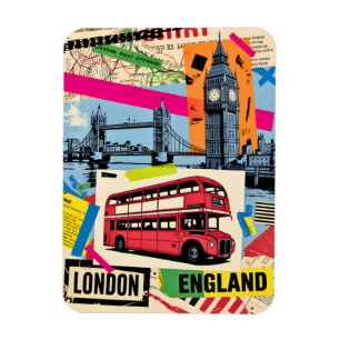 London England Retro Pop Art Vintage Bus Travel Magnet