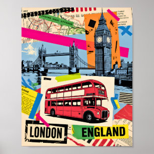 London England Retro Pop Art Vintage Bus Travel Poster