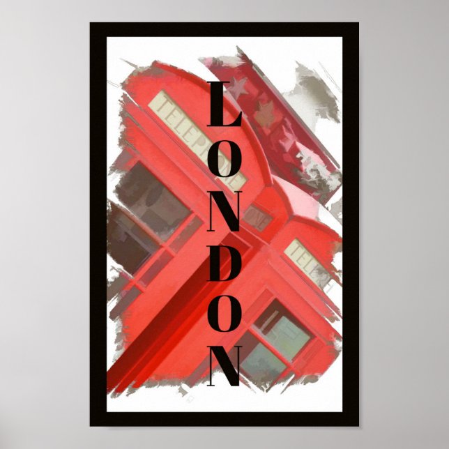 London England Retro Red Phone Booth Poster (Front)