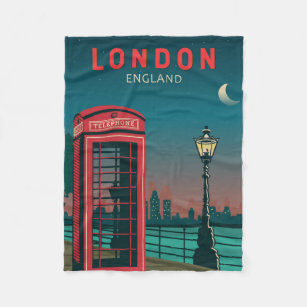London England Retro Travel Art Vintage Fleece Blanket
