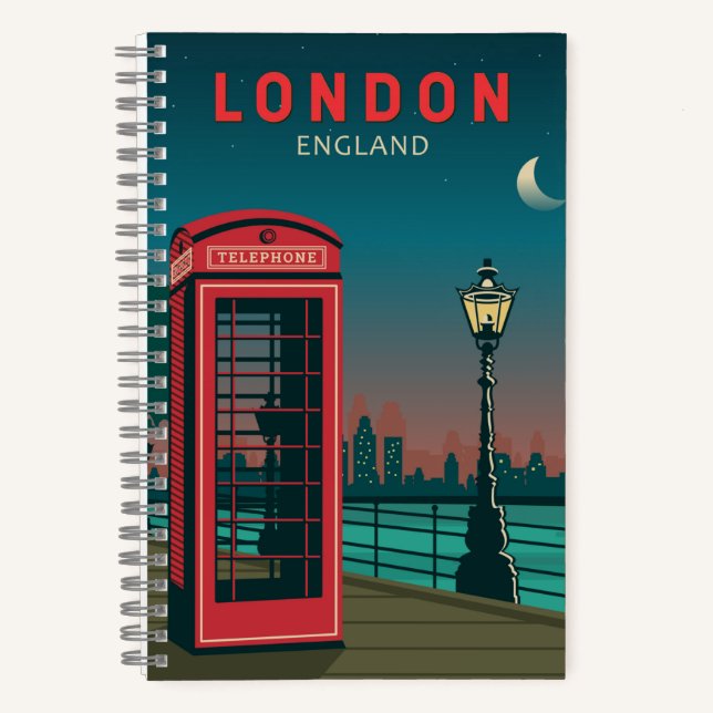 London England Retro Travel Art Vintage Notebook (Front)