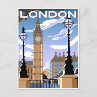 London England Retro Travel Art Vintage welcome Postcard