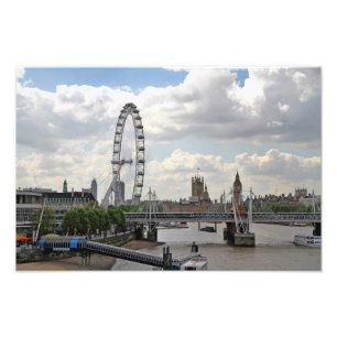 London England Skyline, Big Ben, London Eye,Thames Photo Print