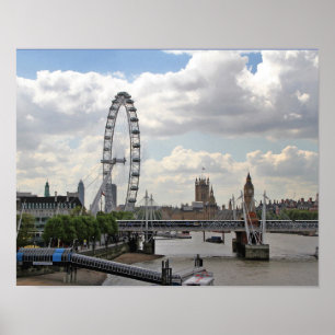 London England Skyline, Big Ben, London Eye,Thames Poster
