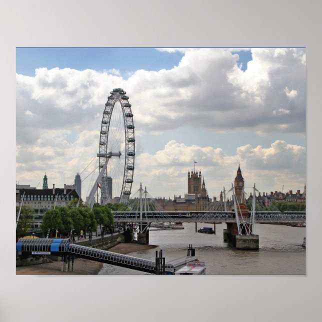 London England Skyline, Big Ben, London Eye,Thames Poster (Front)