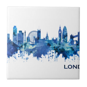 London England Skyline Blue Ceramic Tile