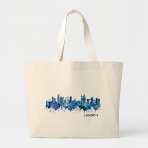 London England Skyline Blue Large Tote Bag