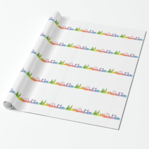 London England Skyline Colourful Pattern Modern W Wrapping Paper