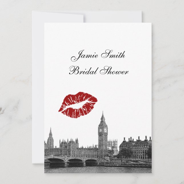 London England Skyline Kiss #1 BW V Bridal Shower Invitation (Front)
