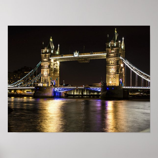 London England Skyline Night Poster Bridge (Front)