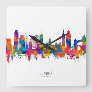 London England Skyline Square Wall Clock