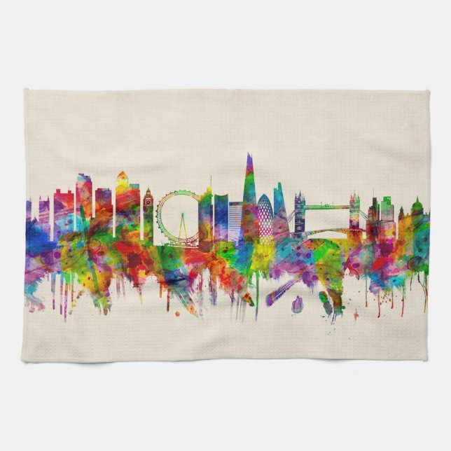 London England Skyline Tea Towel (Horizontal)