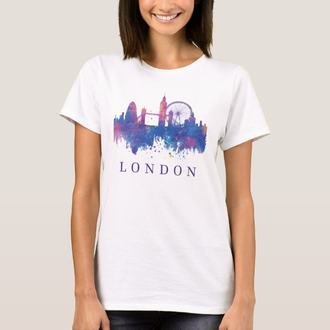 London England Souvenir Skyline Design T-Shirt (Front)