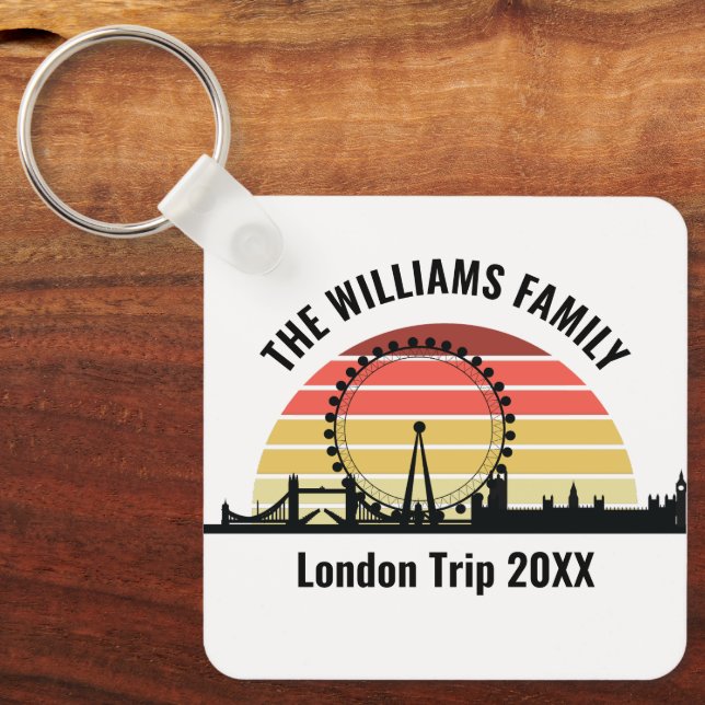 London England Sunset Custom Family Trip Key Ring (Front)