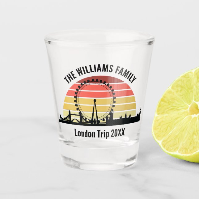 London England Sunset Custom Family Trip Shot Glass (Front)