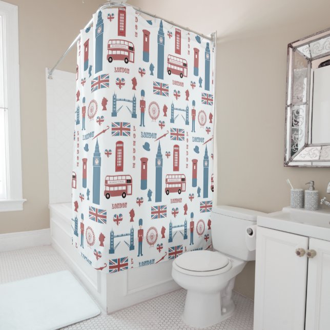 London England Symbols Pattern Shower Curtain (In Situ)