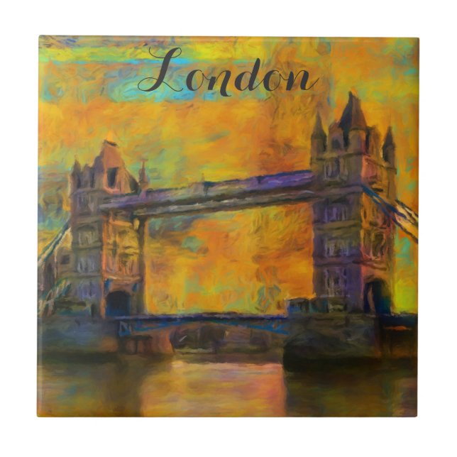 London England Tower Bridge Colourful Abstract Ceramic Tile (Front)