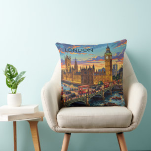 London England Travel Art Vintage Cushion