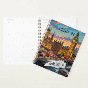 London England Travel Art Vintage Personalise Planner