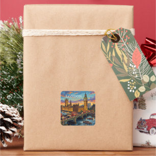 London England Travel Art Vintage Square Sticker