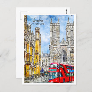 London England Travel Place Watercolor Postcard