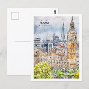 London England Travel Place Watercolor Postcard