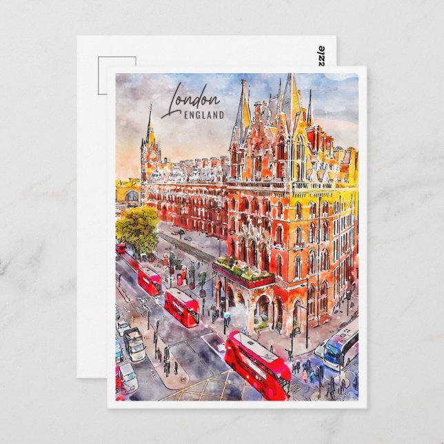 London England Travel Place Watercolor Postcard (Front/Back)