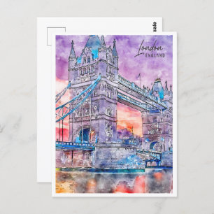 London England Travel Place Watercolor Postcard